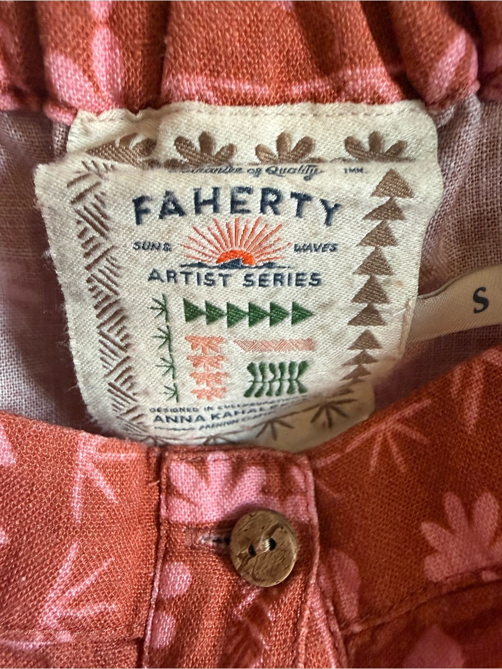 Faherty x Anna Kahalekulu Kendall Linen Maxi Dress Red Naupaka S - Picture 2 of 6